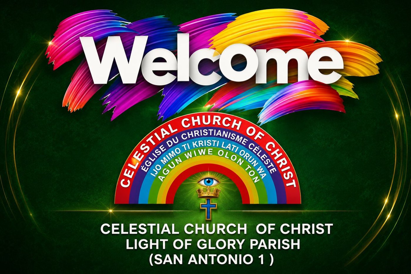 Parish welcome slide with the Celestial Church of Christ seal